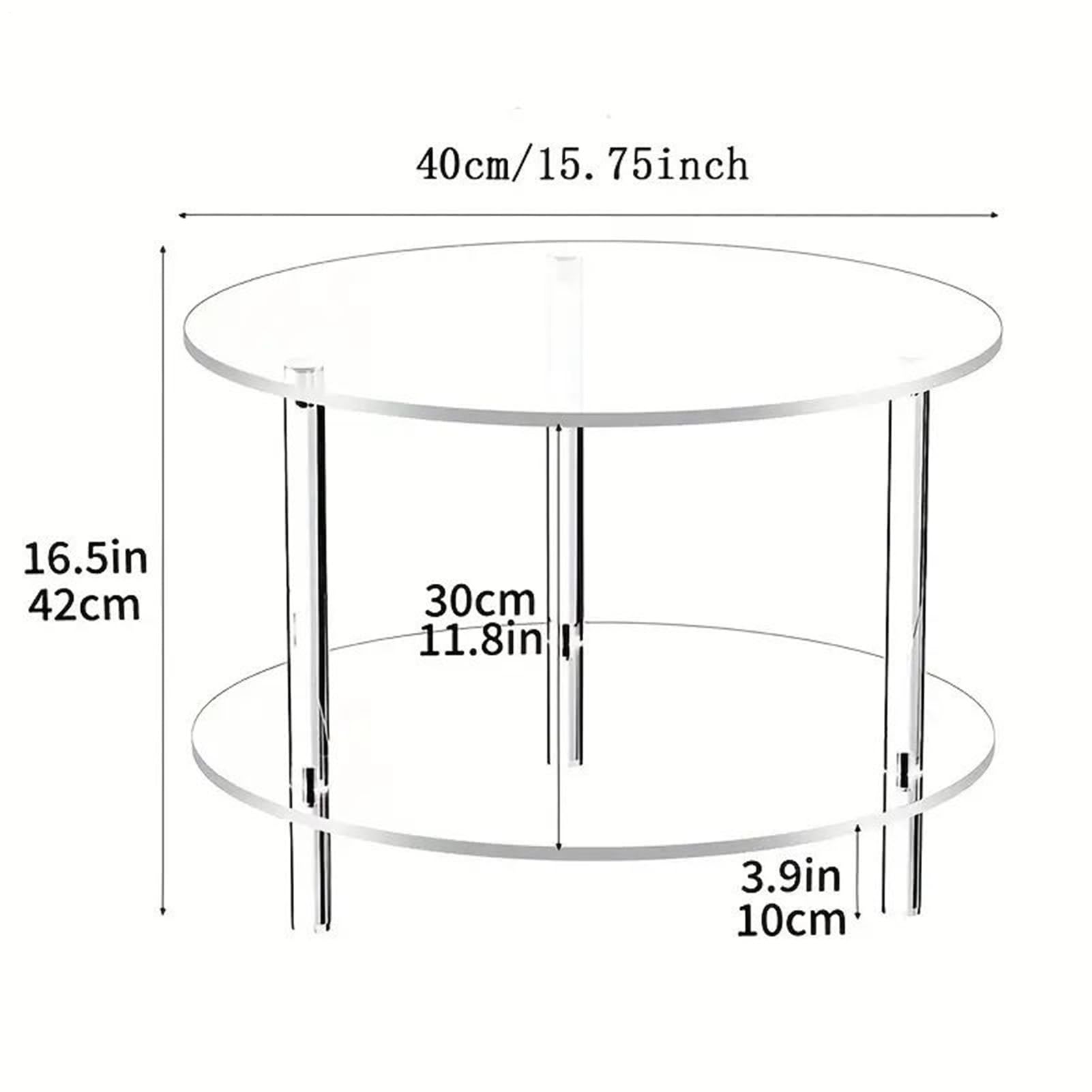 Tavolino da Caffè Rotondo Tavolo Da Tè A 2 Livelli | 39.9 x 39.9 x 41.9 cm Comodino in Acrilico Trasparente, Arredamento Moderno per Studio Camera da Balcone Giardino