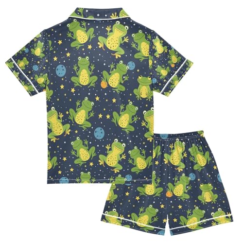 senya Green Frogs Bubbles Satin Summer Pajama Sets Silk Short Sleeve Button Down Sleepwear2