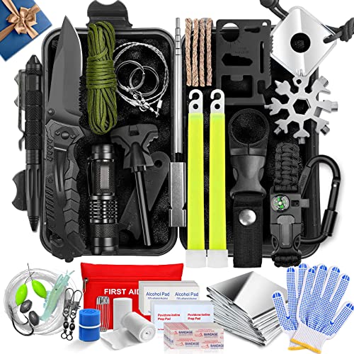 AhuBirou Survival Kits,30 in 1 Emergency Survival Kit,Professional Survival Tactical and Equipment,Cool Survival Camping Accessory Gifts for Men