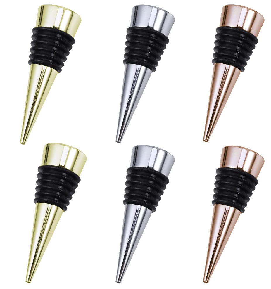 BetterJonny Reusable Metal Bottle Stoppers - 6 PCS Saver for Wine, Beer, Champagne Collection (Flat, Three Colors)