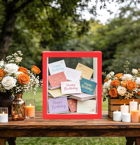 Image of SietDESEO Red Card Box for Party with Clear Window Large Gift Card Box Holder for Wedding Reception Birthday Graduation Baby Shower Raffle Ticket Box