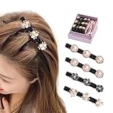 4PCS Sparkling Crystal Stone Braided Hair Clips with 3 Small Clips, Pearl shaped hairpin duckbill cl