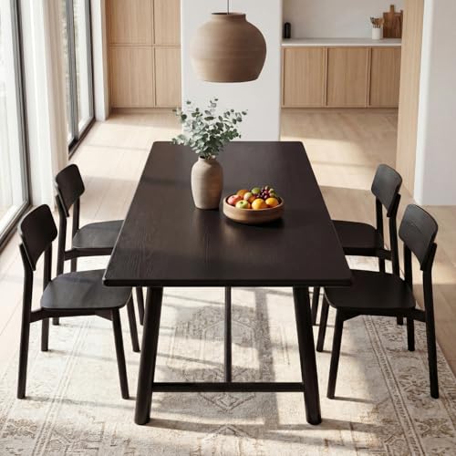 Image of Ya-Home Black Dining Table, 69 inch Wood Kitchen Table with Solid Wood Legs, Seats 4-6, Modern Farmhouse Dinner Table for Dining Room Home Office, 69 inch L x 31.5 inch W x 30 inch H