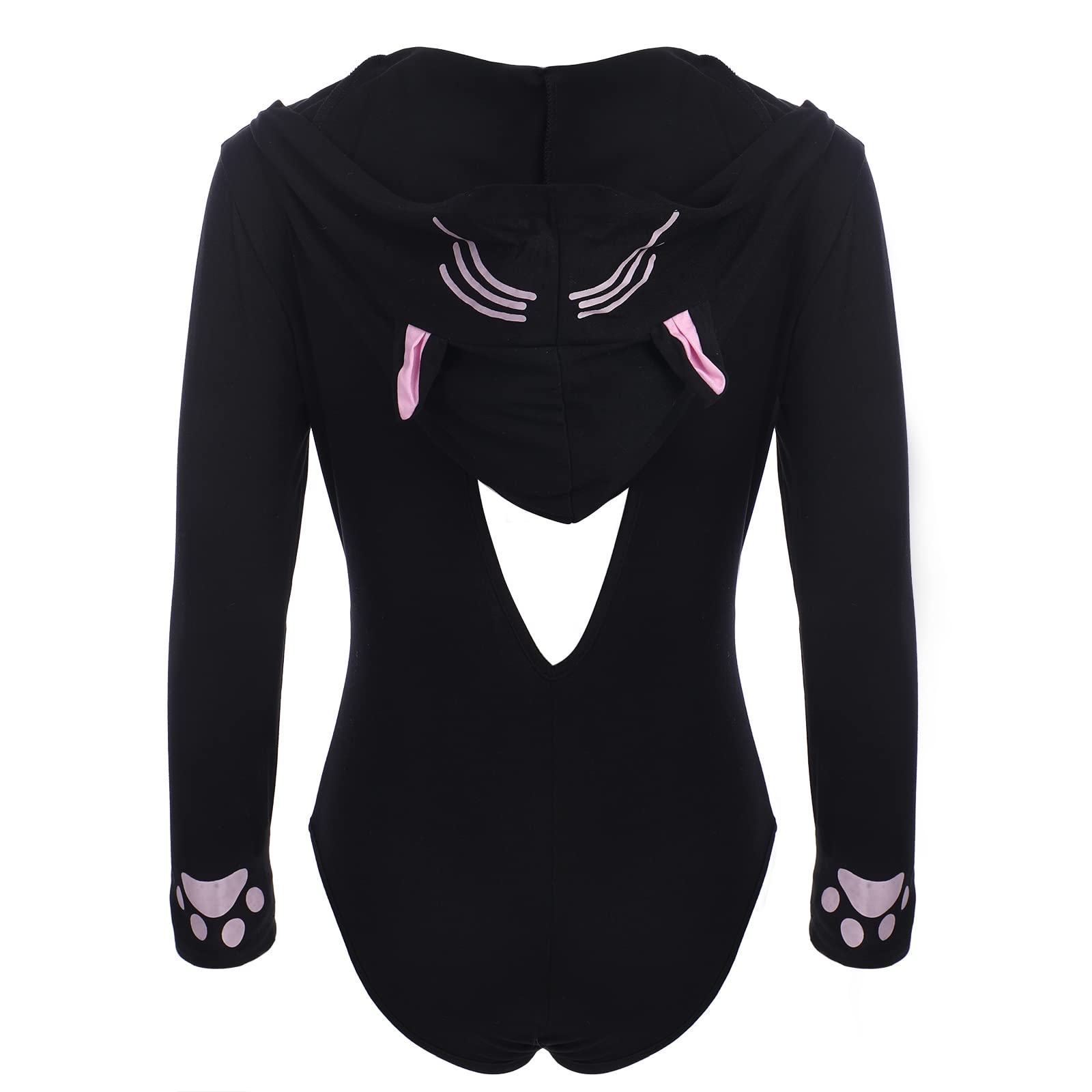 Women's Sexy Pajama Romper Bunny Cat Leopard Ears Hoodie Anime Bodycon Jumpsuit Overall Halloween Cosplay Outfit