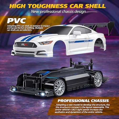 Image of 2.4GHz Remote Control Drift Racing Car Toy for Kids with LED Lights - 4WD 20Kmph RC Drifting Car with Extra Rubber Tires, Cones Barriers & Rechargeable Battery - Color and Design As Per Stock