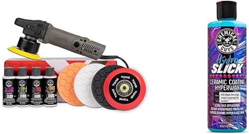 Chemical Guys BUF_503X TORQX Kit de pulidora orbital aleatoria, almohadillas, pulidores y compuestos WAC22916 HydroSlick Intenso Gloss Sio2