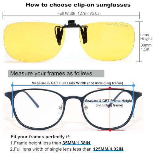 Image of MONICE Fishing Clip on Flip up Polarized Sunglasses Fit Over Prescription Glasses Driving UV Protection Gift Men Women