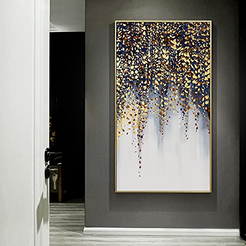 Toile abstraite feuille d'or moderne pour salon nordique 65x110cm