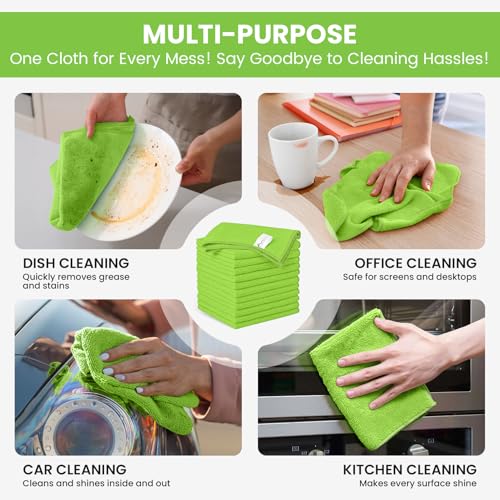 Image of SIFANGKE Microfiber Cleaning Cloth, 12 Pack Limegreen Cleaning Rags for Housekeeping, Reusable Microfiber Towels for Car, Kitchen, Bathroom and Household Cleaning Supplies, 11.8 inchX11.8 inch