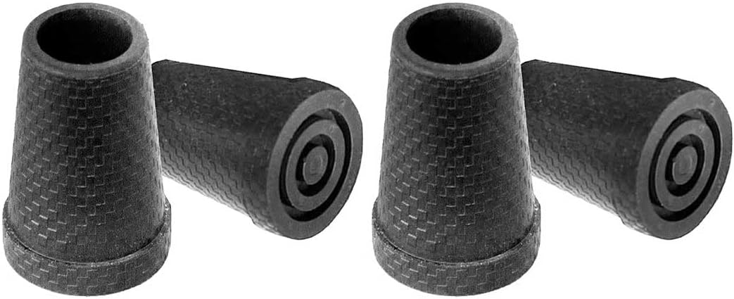 Cane Tips 5/8 inch (x4 Units), All Terrain Tip for Cane & Crutch, Non Slip Rubber Replacement Foot Pad, Lightweight PVC, Black