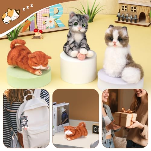 Image of Mayboos Needle Felting Kit, 3 PCS Cat Animal Needle Felting Beginner Kits Wool Felt Needle Felting Tools with Instruction for DIY Craft Animal Home Decoration
