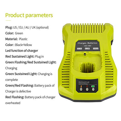 yeacher Carregador IntelliPort de química dupla para todos os Ryobi 12V-18V ONE + bateria de lítio e