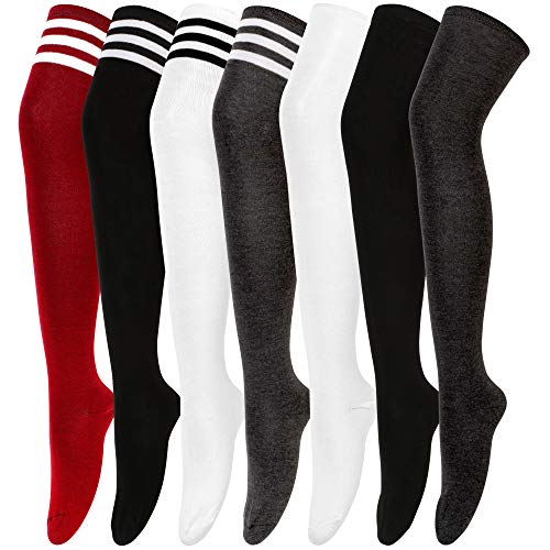Womens Thigh High Socks Over the Knee High Warm Stocking Boot Leg Warmer Long Socks for Daily Wear Cosplay (Mix color-7 pairs)