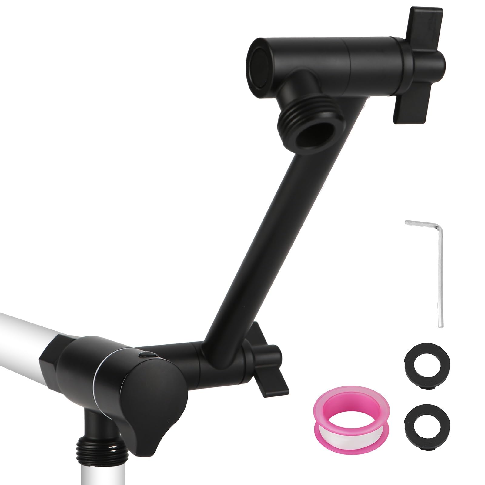 Shower Extension Arm 11Inch with 3-Way Diverter Valve G1/2 Universal Thread for Use in Bathroom(Black)