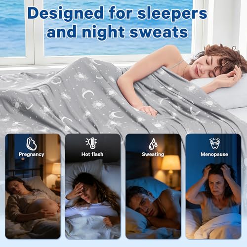 Image of inhand Cooling Blanket - Cooling Blankets for Hot Sleepers -Decorative Lightweight Breathable Summer Cold Blankets for Sleeping Night Sweats to Keep Cool-(90 inchx90 inch) Dark Grey-Sky