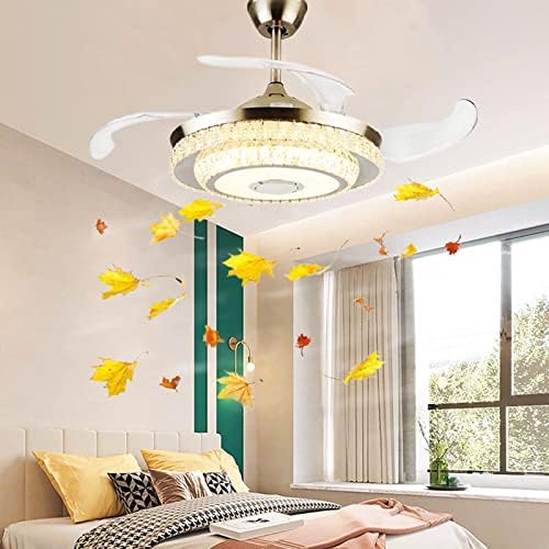 Vista 4 de Ventiladores de techo de cristal de 42 pulgadas con luces y altavoz Bluetooth, ventilador de techo retráctil con control remoto, lámpara LED