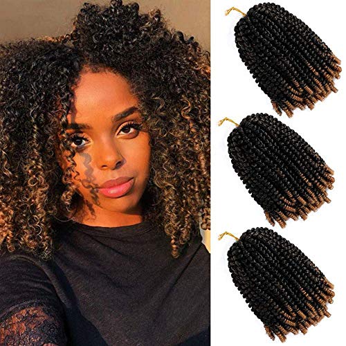 3 Pack Spring Twist Ombre Colors Crochet Braids Synthetic Braiding Hair Extensions Low Temperature Fiber 8inch (T1B/30,110g/pack)