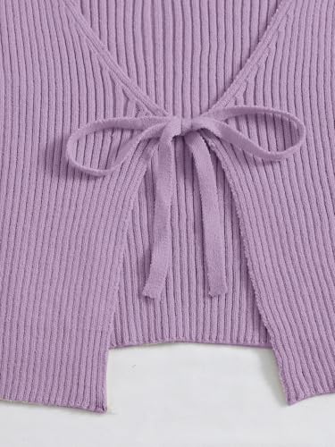 Image of Floerns Women's Tie Front Long Sleeve Rib Knit Shrug Sweaters Cardigan Crop Top