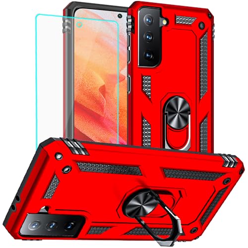 for Galaxy S21 Case: Samsung Galaxy S21 Case with HD Screen Protector - Military Grade Protective Cases with Ring for Samsung S21(Red)