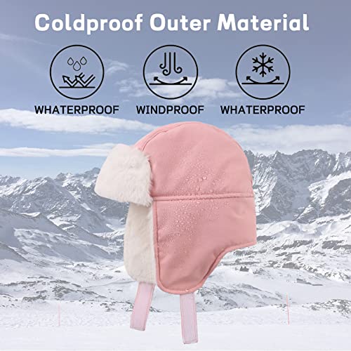 Jangannsa Waterproof &Windproof Winter Baby Beanie Fleece Lined Kids Bomber Hat Earflap Warm Hat For Boys Girls (Baby Pink, 1-3 Years) #TOP4