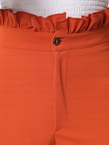 Image of KOTTY Women Solid Polyester Blend Neon Orange Trouser (Neon Orange,34)