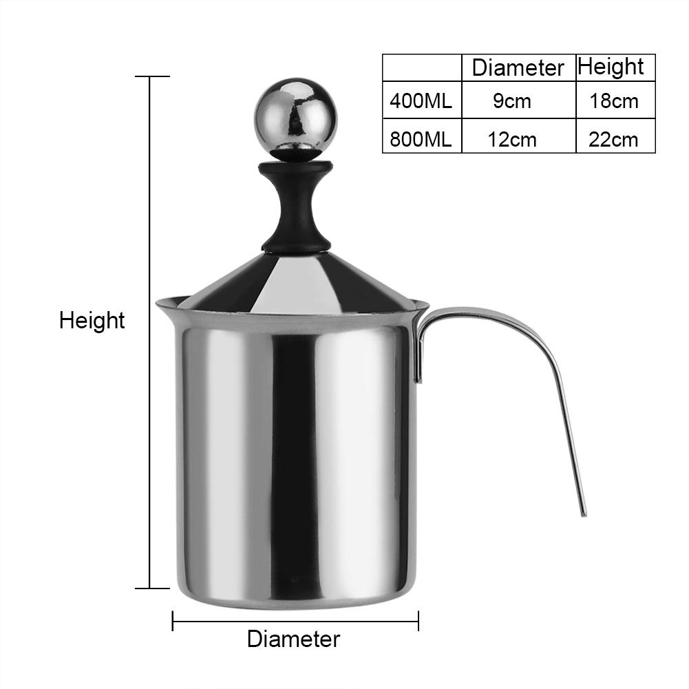 Montalatte Manuale, 400ML / 800ML Acciaio Inossidabile Manuale Palmare Creamer Doppio Schiuma Mesh Mixer, Ideale Per Caffè, Latte, Caffè Caldo Al Cioccolato, Cappuccino, Scrematrice Di Schiuma