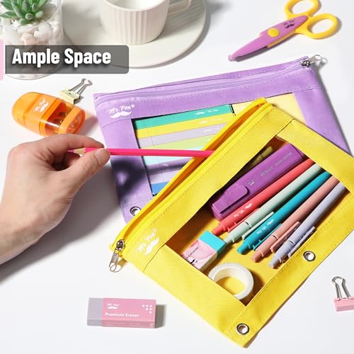 Image of Mr. Pen- Pencil Pouch for 3 Ring Binder, 2 Pack, 10 inchx6.75 inch, Smooth Zipper | Clear Window, Large Capacity Pencil Case with 3 Reinforced Grommets for School, Office, Supplies Storage | Clear Window, Large Capacity Pencil Case with 3 Reinforced Grommets for School, Office, Supplies Storage