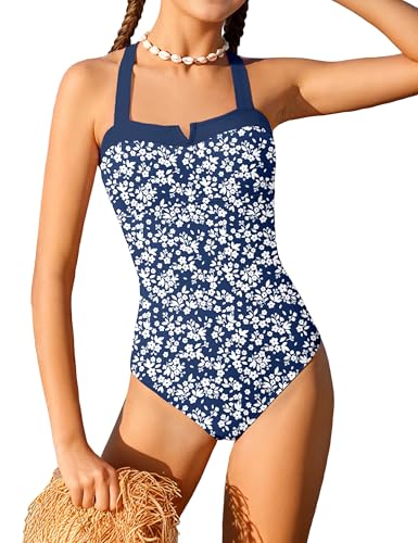 Image of Shallmu Girls One Piece Swimsuits Color Block Dual Crossback Straps with Cover Up Skirt Girl's Swimwear 9-16Y