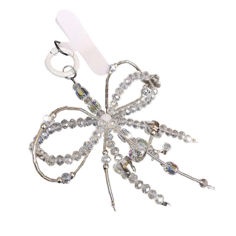 Cute Phone Charm Crystal Beaded Bowknot Phone Chain with Tether Tab Bling Butterfly Cellphone Strap Car Key Purse Pendants