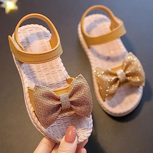 Toddler Kids Infant Girls Soild Bowknot Princress Shoes Soft Sole Non Slip First Walkers Prewalker Toddler Girls Size 9 (Yellow, 9-9.5 Years)4