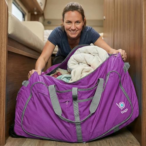 Bago Rolling Duffle Bag with Wheels - 30" 100L Foldable Weekender Bag, Waterproof Travel Duffel Bag, Heavy Duty lightWeight Duffle Bag for Traveling, Rolling Duffel Bag with Wheels (Purple2023) - image 6