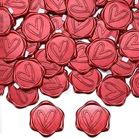 Filhome 50 Stück Wachssiegel Selbstklebend Herz Umschlagaufkleber Dekoration Sticker für Hochzeit, Einladungen, Geschenke, Briefe (Rot)