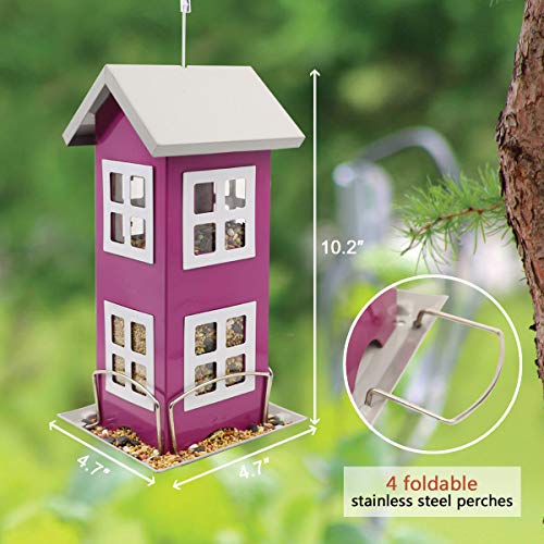 Goodeco Metal Bird Feeder Garden Decor - Bird Feeders For Outdoors Hanging,Country House Design Squirrel Proof,Easy Cleaning & Refills,Grandpa Gifts,4.7 * 10.2" (Purple) #TOP3