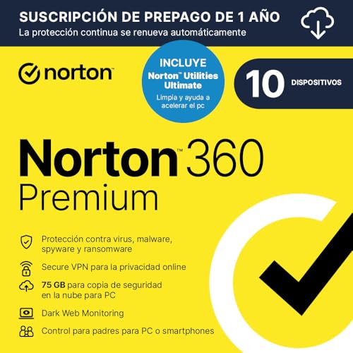 Norton 360 Premium+Utilities 2025|Antivírus 10 Dispositivos|1 año con renovación automática| Descarga digital
