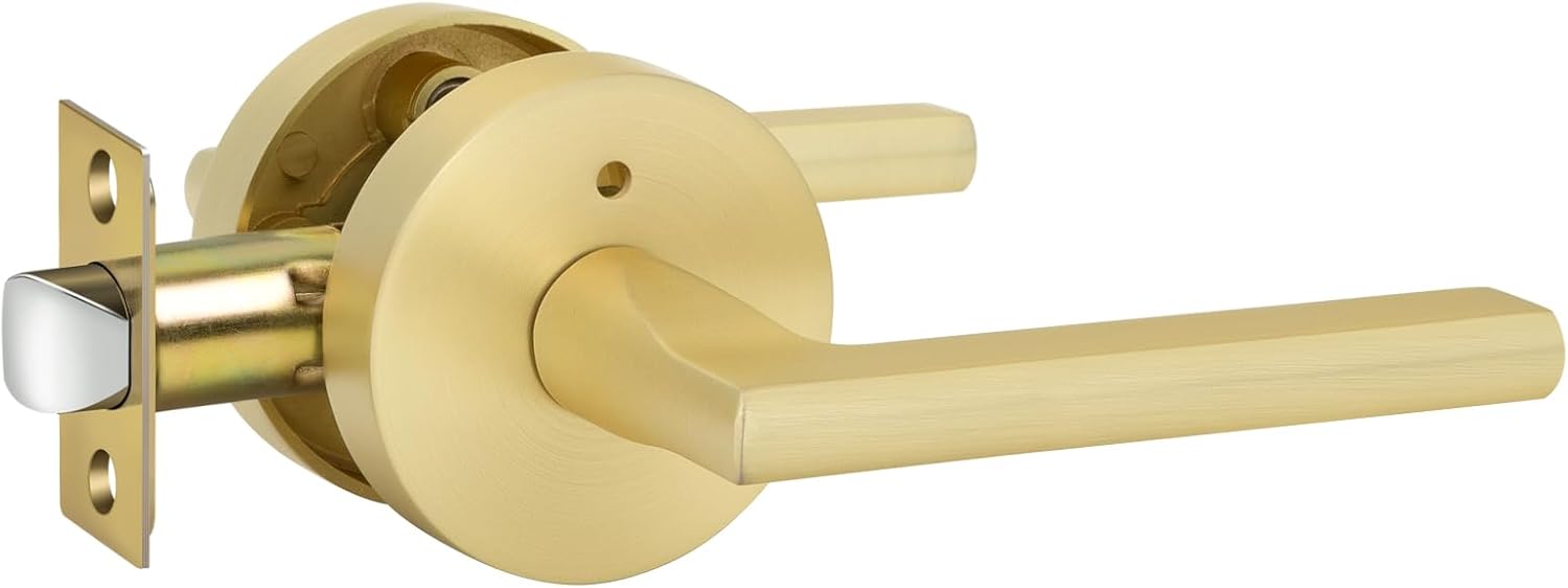goldenwarm Gold Door Handles, Privacy Bruhsed Gold Door Handle, Heavy Duty Zinc Alloy Interior Door Levers, Brushed Brass Door Lever Indoor for Bedroom, Bathroom, (1 Pack) 1 Pack Privacy Gold