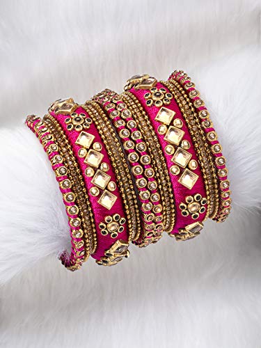Image of Peora Silk Thread Kundan & Stone Studded Chuda Bangles Set Gift for Women