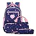 Sac à Dos Scolaire, Sets de Sac d'école Fille 3 en 1 Cartable de Loisir en Imperméable avec Sac à Main Sac à Crayons pour Enfant Adolescent Idéal pour l'École/Les Loisirs/Le Voyage/la randonnée