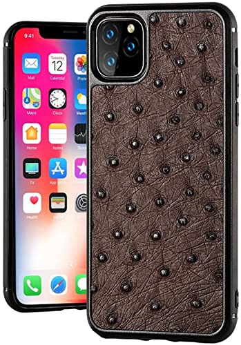 Coque iPhone 13 Pro en cuir d'autruche véritable marron chic