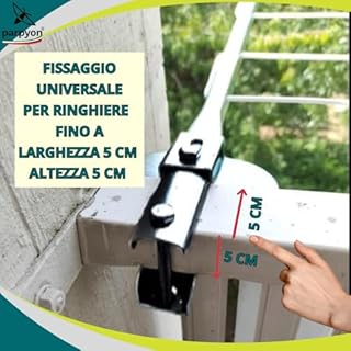 parpyon® Bracci Stendibiancheria da balcone esterno, Stendibiancheria da parete o ringhiera in ferro per filo per stendere il bucato prodotto 100% Italiano (Fisso c/piastra, Grigio scuro)