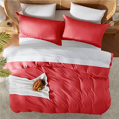 Nestl Red California King Duvet Cover Sets - Soft Double Brushed Cal King Duvet Cover, 3 Piece, with Button Closure, 1 Duvet Cover 104x98 inches and 2 Pillow Shams