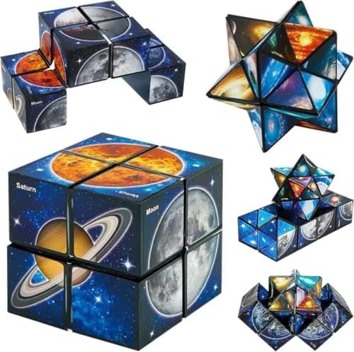 2-in-1 Star Magic Cube and Starry Puzzle Toy Star Cubes for Boys Girls 3-12 Years Old Birthday Presents Gift Ideas Educational Fidget Toy for Kids and Children