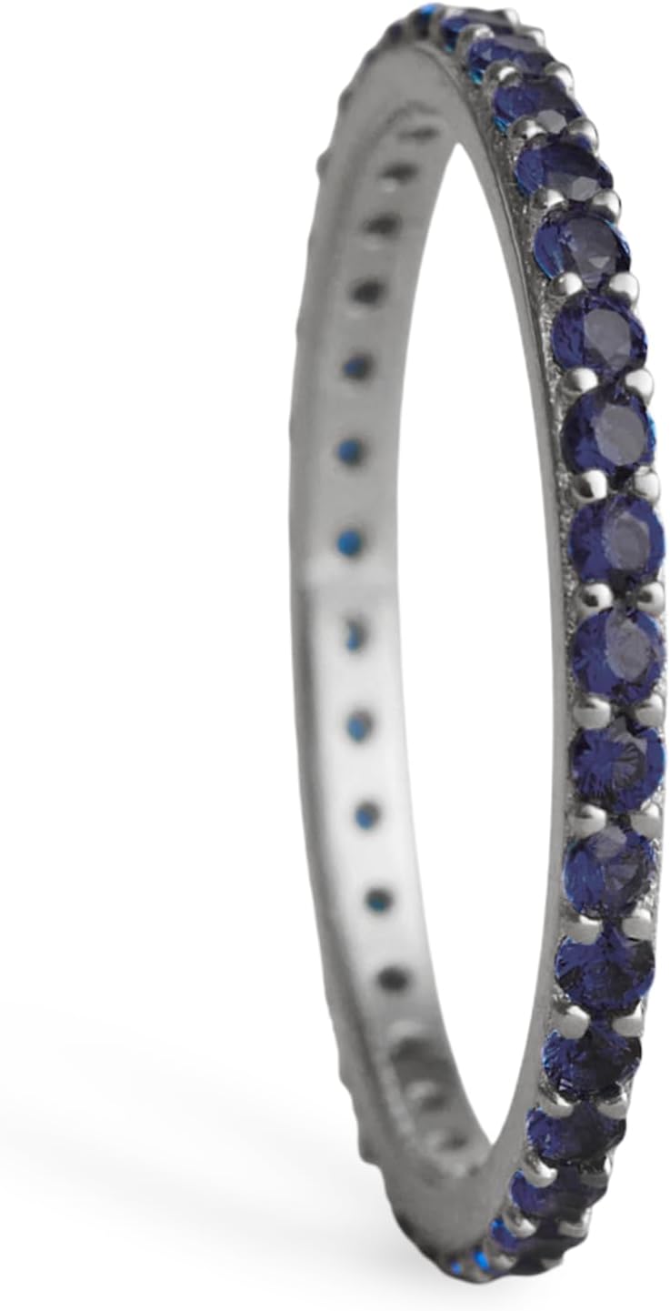 925 Sterling Silver Eternity Band Ring with Cubic Zirconia – 2mm CZ Dainty Stackable Wedding Rings For Women, Birthstone Minimalist Jewelry For Women, Mom Christmas Gifts - Gold or Polished