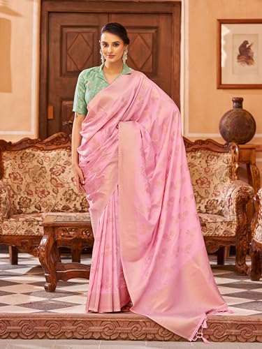 Image of SWORNOF Women's kanjivaram banarasi silk saree Zari Woven for festival Wedding silk with rich pallu Design sarees for women with Unstitched blouse piece