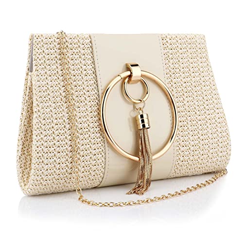Image of YYW Summer Beach Straw Evening Bag,Straw Clutch Purse Straw Handbag Shoulder Bag Top-handle Bag