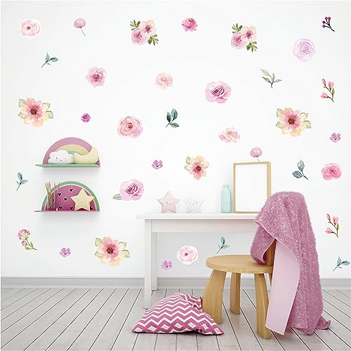 4 hojas 60 piezas stickers de flores rosa acuarela para pared miniatura 2