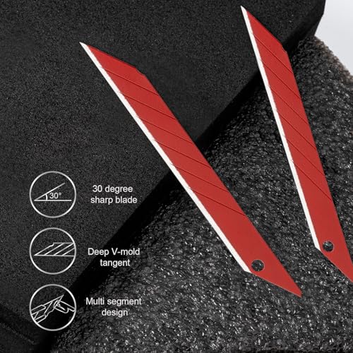 Image of 9mm Utility Knife Replacement Blades,30 Degree Snap Off Carbon Steel Knife Blades for Retractable Cutting Knives, Hobby, Craft, Box Cutter 100PCS (Red)