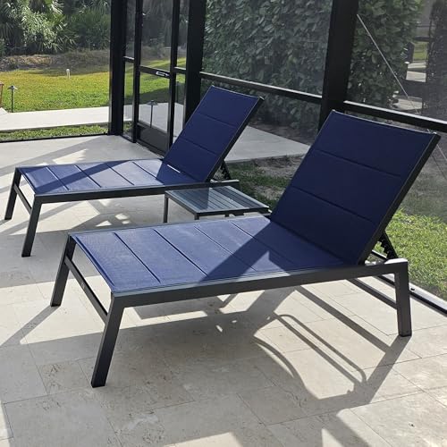 Image of PURPLE LEAF Extra Large Outdoor Chaise Lounge 2 Pieces Aluminum Patio Lounge Chair with Wheels Reclining Chair for Patio Pool Beach Sunbathing Navy Blue Oversized Lounger