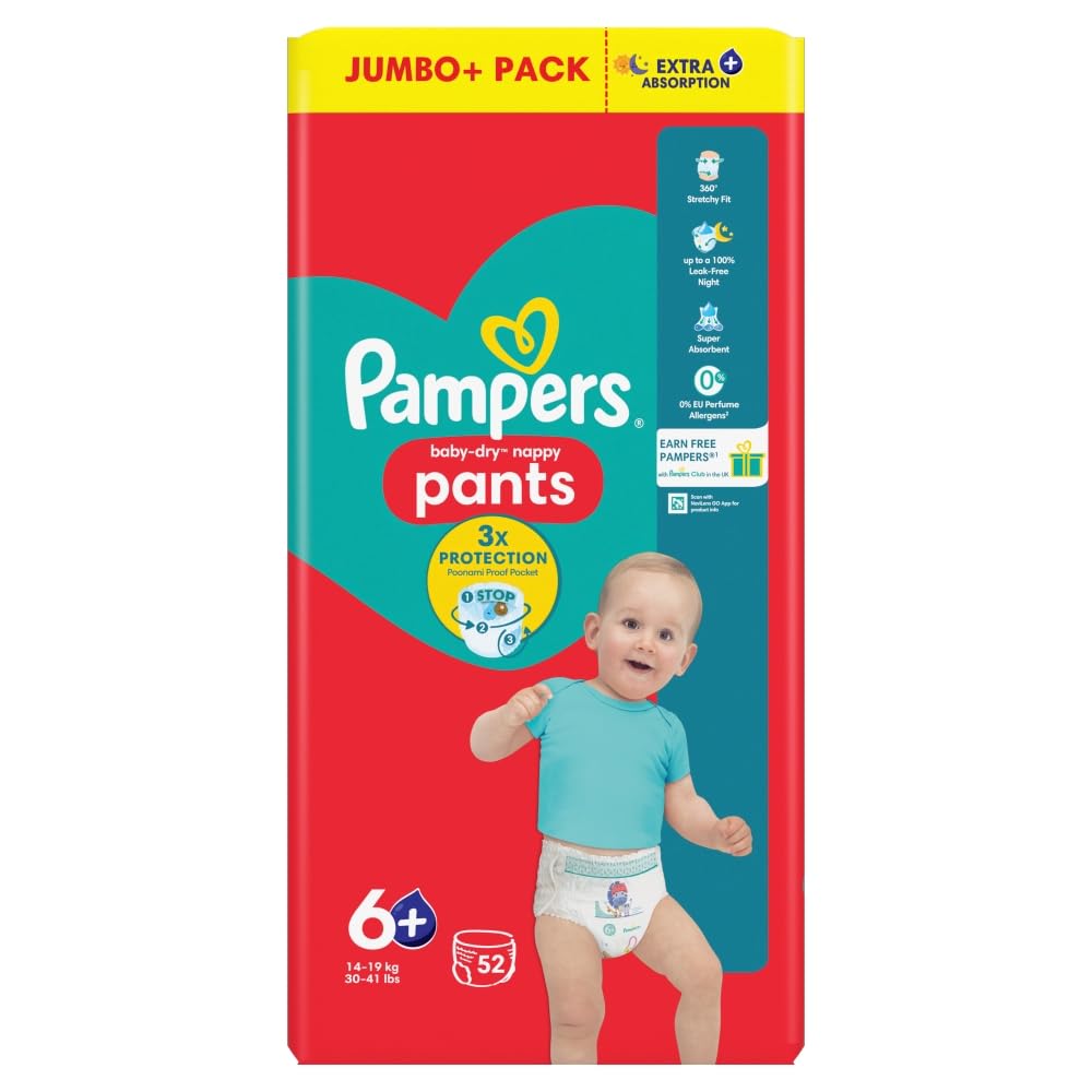Pampers Pants Nappies Pull-On Size 6 Giant 52 Pack