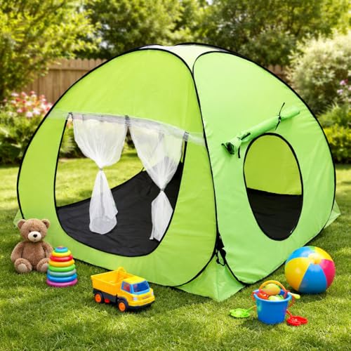 Image of Foldable Play Tent House Big Size l Pop-Up Indoor & Outdoor Playhouse for Girls Boys | Multi Purpose Tent House for Kids Boys 3 to 10 Years with Fun Patterns Easy Setup & Portable (Green)
