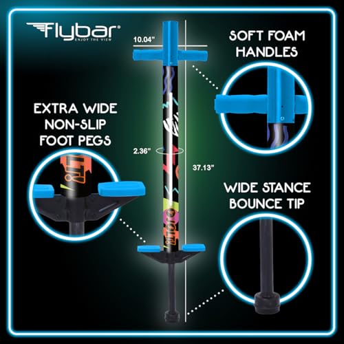 Image of Flybar Jolt Pogo Stick for Kids, Perfect for Beginners w /Foam-Covered Metal Frame, Handles & Padding, Non-Slip Foot Pads, Wide Tip, Outdoor Active Play Toy for Boys & Girls, Ages 6+, Retro Rocket LED